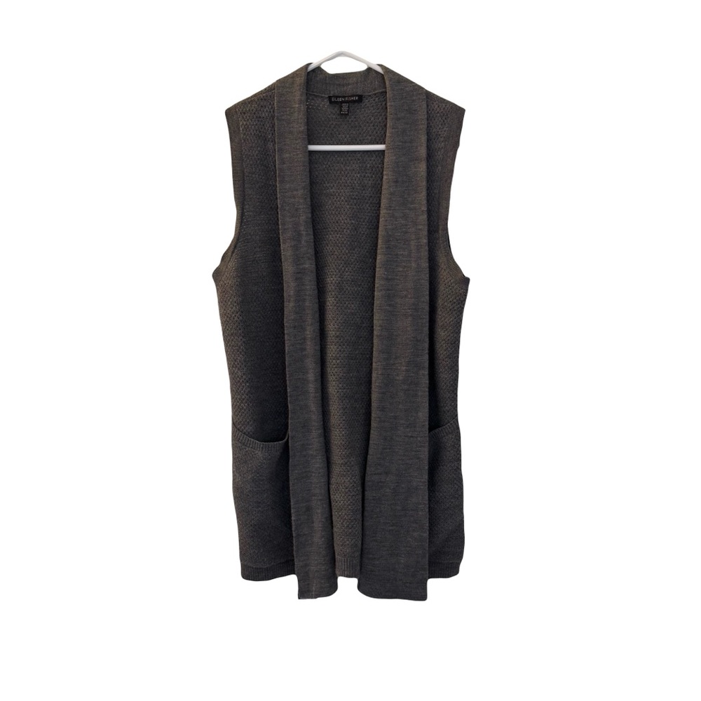Eileen‎ Fisher Merino Wool Open Cardigan, Long, Gray, Size XS
